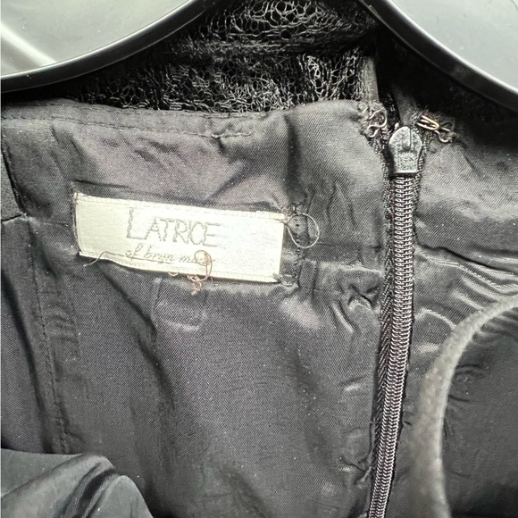 Latrice Black Sheer floral black tie lined dress midi length - Picture 11 of 14